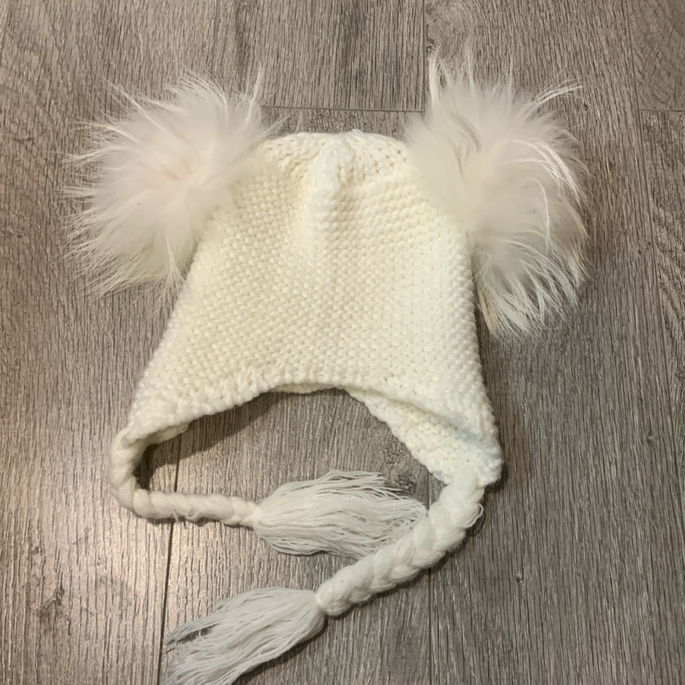 Knit White Baby Worm Hat sz 2-3